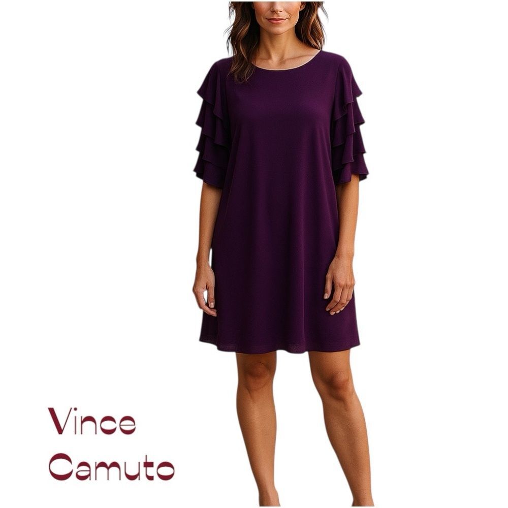 Vince Camuto Sheer Burgundy Ruffled Party Event Dress NWOT Size 6